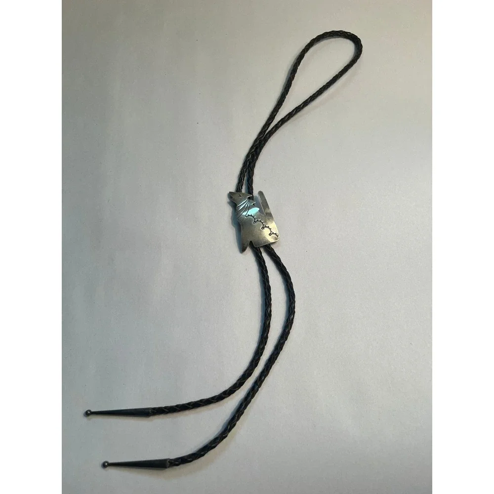 VTG Southwestern Sterling Silver Howling Wolf Braided Bolo Tie Artist Signed TT